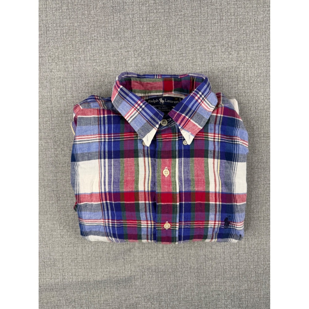Ralph Lauren Blaire Mens Large Short Sleeve Plaid Button Down Shirt Cotton Multi - Picture 6 of 6